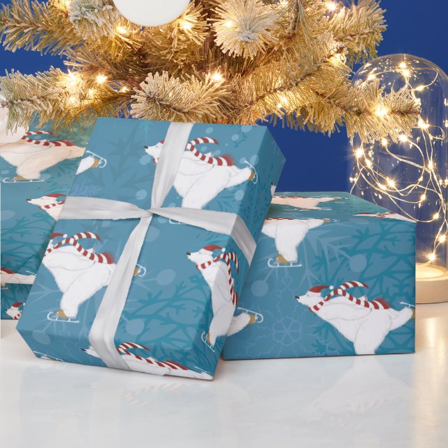 Ice Skating Polar Bear Wrapping Paper (Holidays)