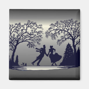 Ice Skating Pond - Silhouette Magnet