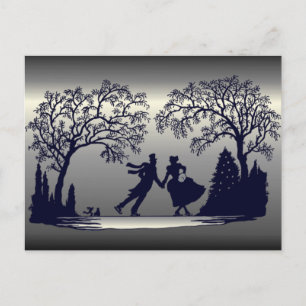 Ice Skating Pond - Silhouette Postcard