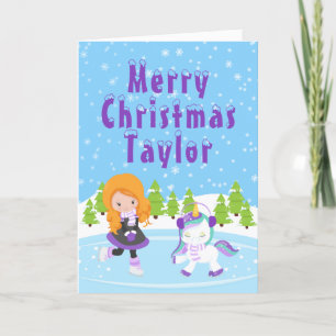 Ice Skating Red Hair Girl Merry Christmas Holiday