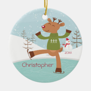 Ice Skating Reindeer Dated Christmas Ornament