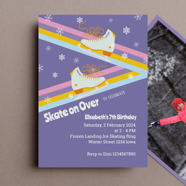 Ice Skating Retro Birthday Photo Invitation (Creator Uploaded)