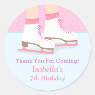 Ice Skating Rink Girls Birthday Party Decor Classic Round Sticker