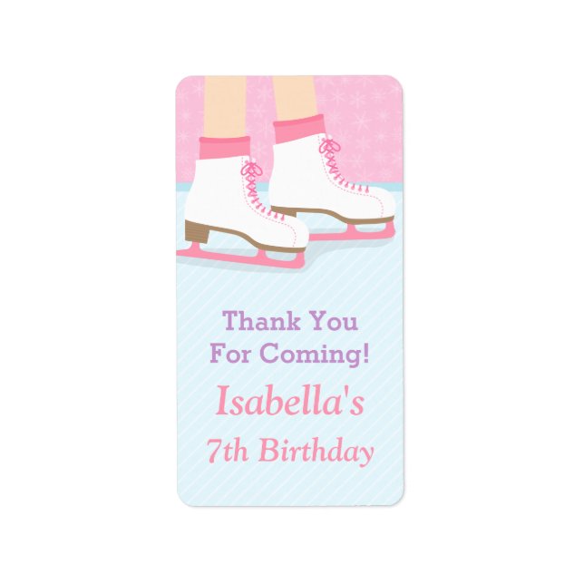 Ice Skating Rink Girls Birthday Party Decor Labels (Front)