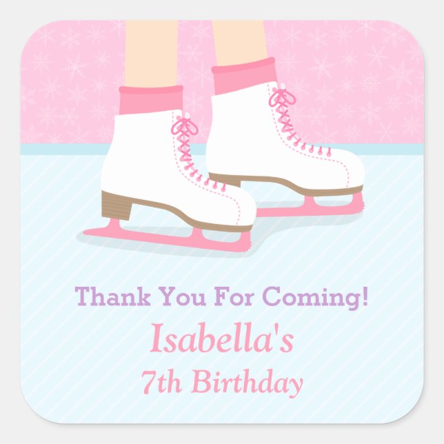 Ice Skating Rink Girls Birthday Party Stickers (Front)