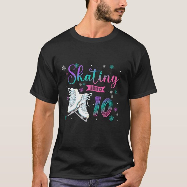 Ice Skating Rolling 10th Birthday Party Girl Famil T-Shirt (Front)