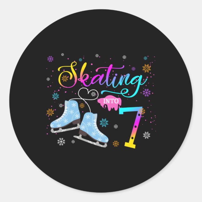 Ice Skating Rolling Into 7 Family Classic Round Sticker (Front)
