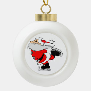 Ice Skating Santa Ceramic Ball Christmas Ornament