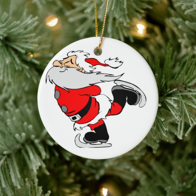 Ice Skating Santa Ceramic Tree Decoration (Tree)