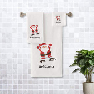 Ice Skating Santa Claus Bath Towel Set