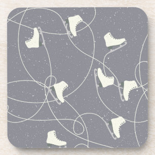 Ice Skating Shoes Marks Grey White Pattern Coaster