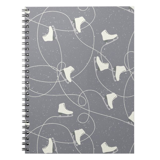 Ice Skating Shoes Marks Grey White Pattern Notebook (Front)
