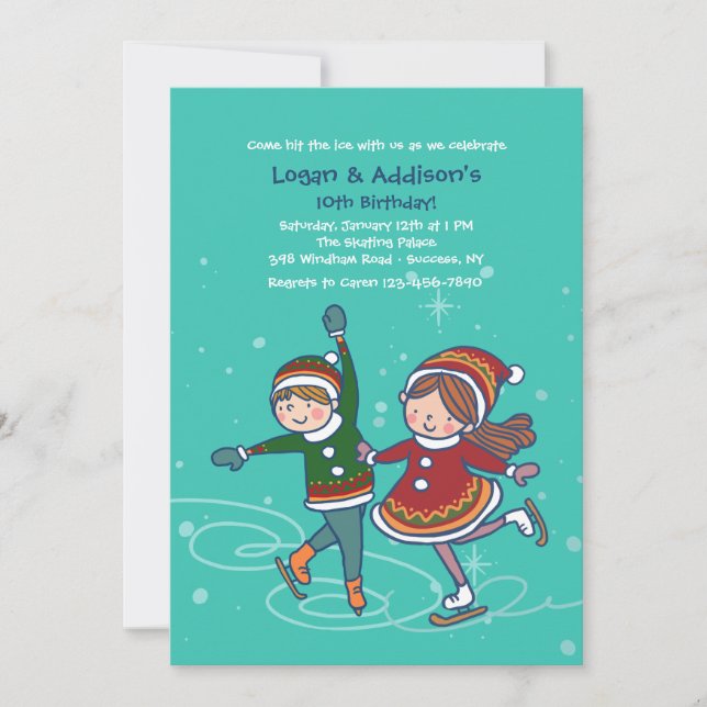 Ice Skating Siblings Invitation (Front)