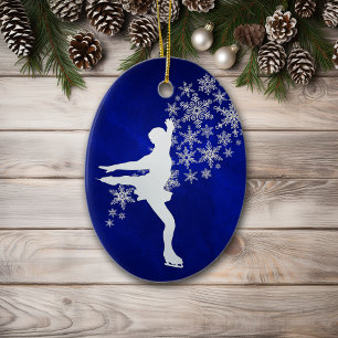 Ice Skating Silver Snowflake Keepsake Ceramic Tree Decoration