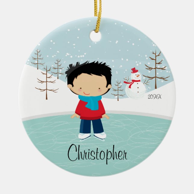 Ice Skating Skater Boy Dated Christmas Ornament (Front)