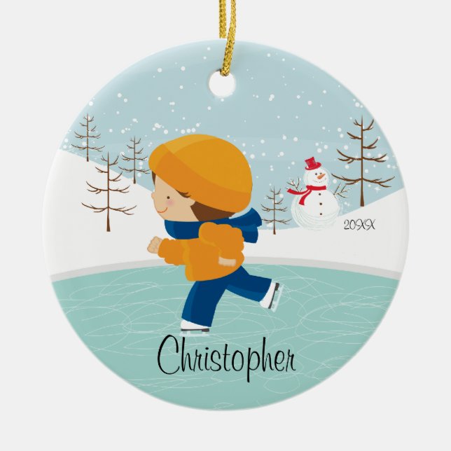 Ice Skating Skater Boy Dated Christmas Ornament (Front)