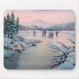 ICE SKATING & SNOWFLAKES by SHARON SHARPE Mouse Mat
