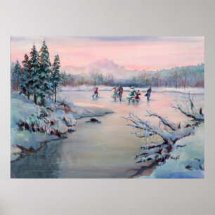 ICE SKATING & SNOWFLAKES by SHARON SHARPE Poster