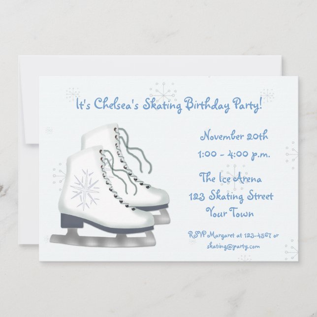 Ice Skating, Snowflakes, Invitation (Front)