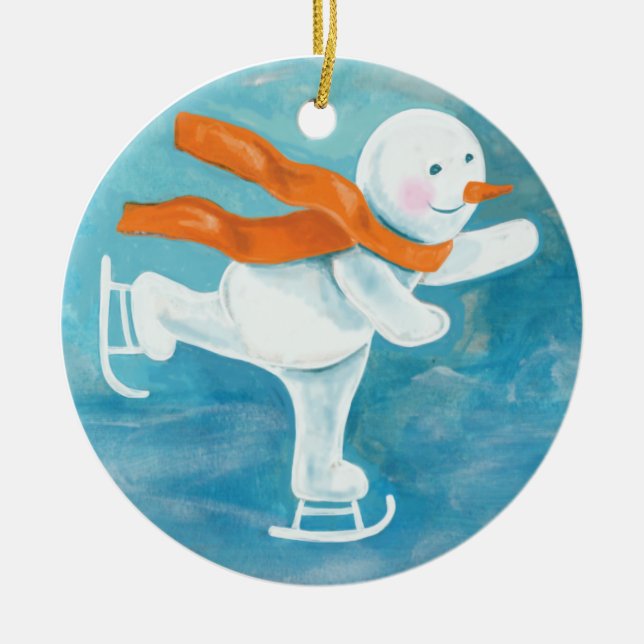 Ice Skating Snowman   Ceramic Tree Decoration (Front)