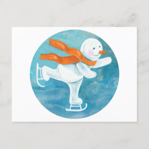 Ice Skating Snowman Holiday Postcard