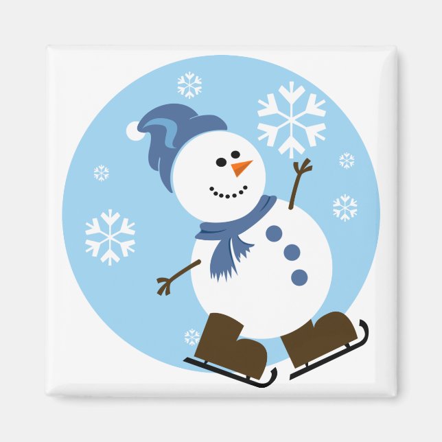 Ice Skating Snowman Magnet (Front)