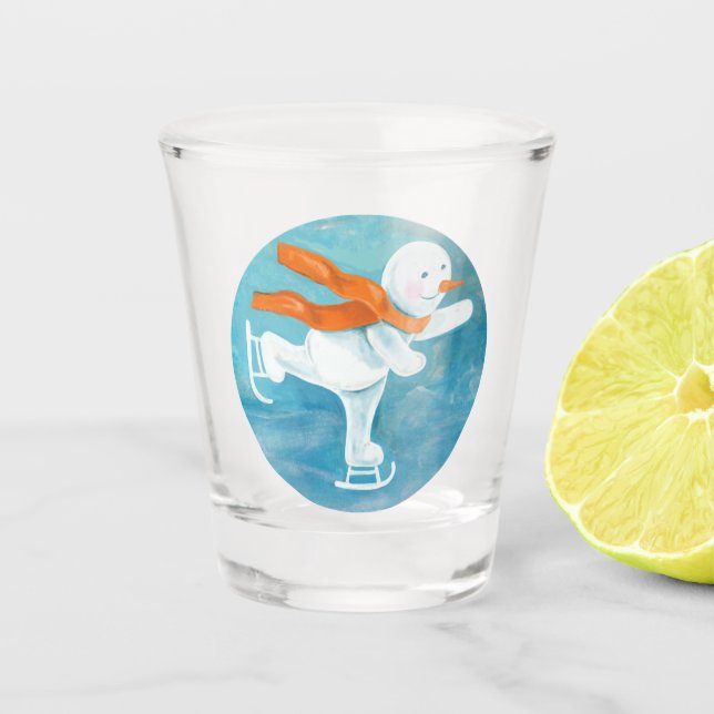 Ice Skating Snowman   Shot Glass (Front)