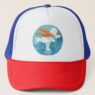 Ice Skating Snowman Trucker Hat