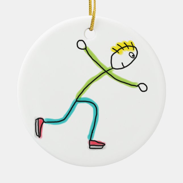 Ice Skating Stickman Ceramic Tree Decoration (Front)