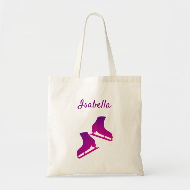 Ice skating tote bag figure skates purple pink (Front)