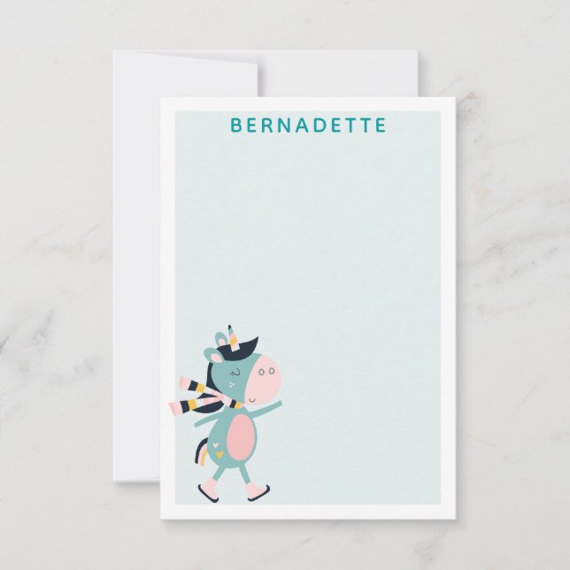 Ice Skating Unicorn Teal Pink Personalised Card (Front)