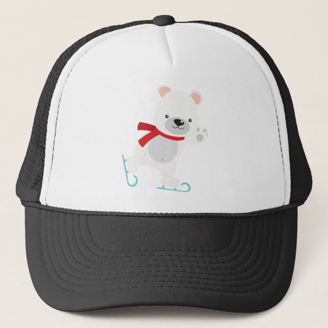 Ice Skating Winter Bear Trucker Hat (Front)