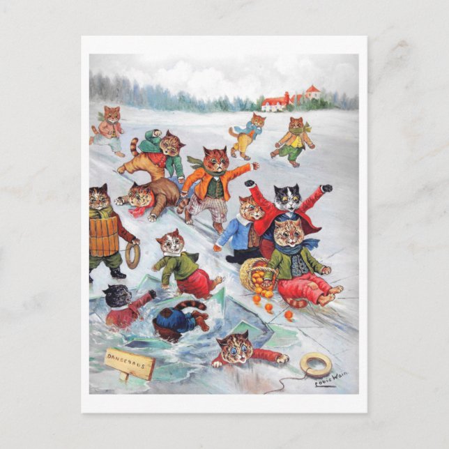 Ice Slide by Louis Wain Postcard (Front)