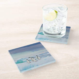 Ice & Snow   Adelie Penguins Antarctica Glass Coaster
