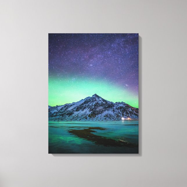 Ice & Snow | Aurora Borealis Milky Way Iceland Canvas Print (Front)