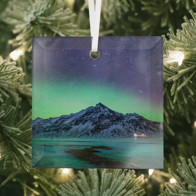 Ice & Snow | Aurora Borealis Milky Way Iceland Glass Tree Decoration (Insitu)