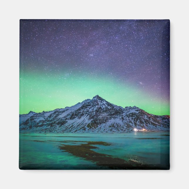 Ice & Snow | Aurora Borealis Milky Way Iceland Magnet (Front)