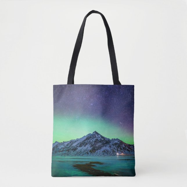 Ice & Snow | Aurora Borealis Milky Way Iceland Tote Bag (Front)