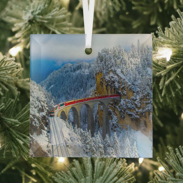 Ice & Snow | Bernina Express, Switzerland Glass Tree Decoration (Insitu)