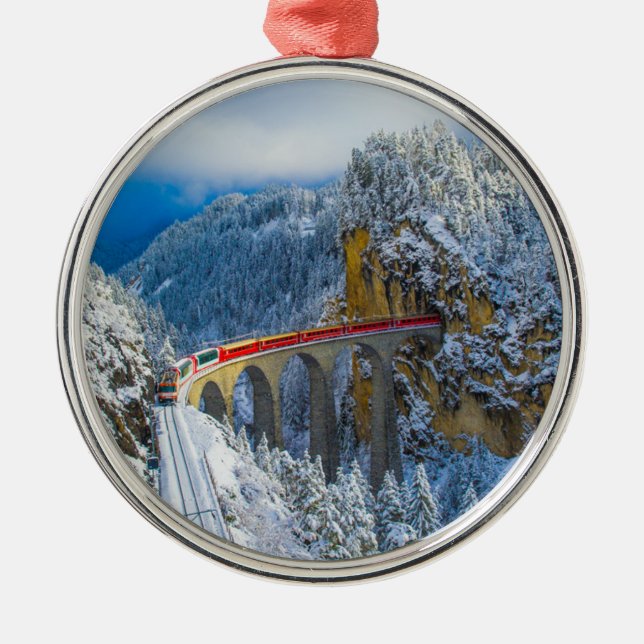 Ice & Snow | Bernina Express, Switzerland Metal Tree Decoration (Front)