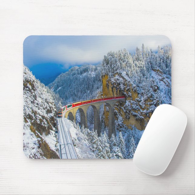 Ice & Snow | Bernina Express, Switzerland Mouse Mat (With Mouse)