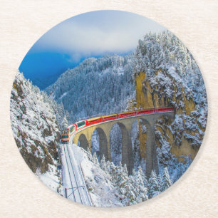 Ice & Snow   Bernina Express, Switzerland Round Paper Coaster