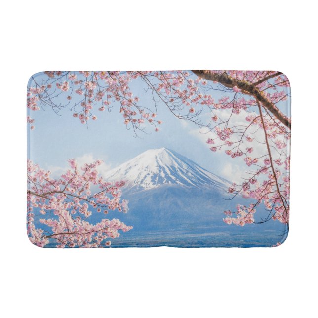 Ice & Snow | Cherry Blossoms Mt. Fuji Japan Bath Mat (Front)