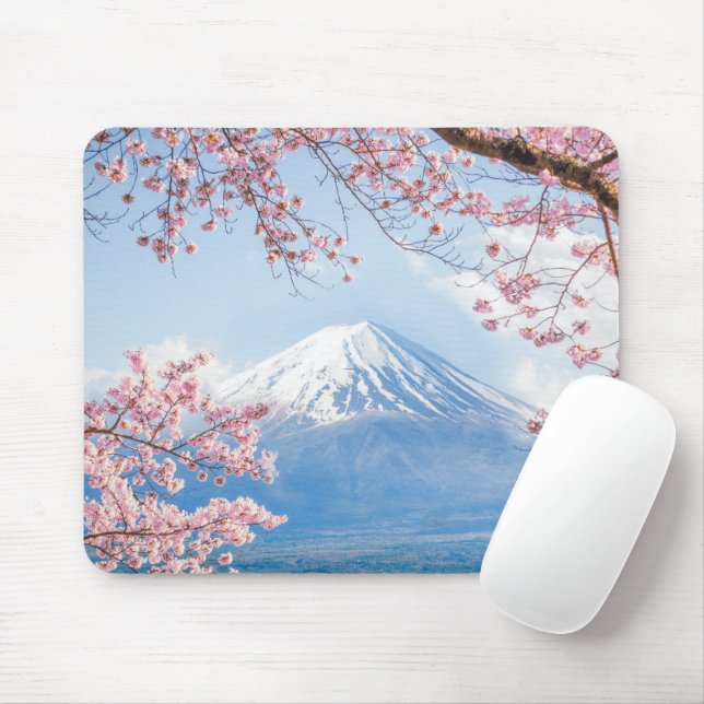 Ice & Snow | Cherry Blossoms Mt. Fuji Japan Mouse Mat (With Mouse)