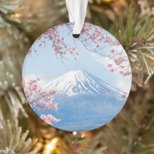 Ice & Snow Cherry Blossoms Mt. Fuji Japan Ornament
