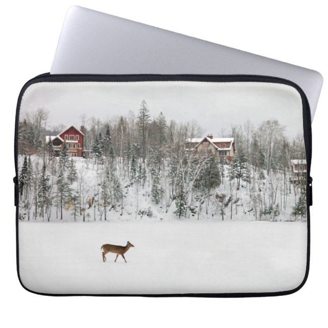 Ice & Snow | Deer in Snow Quebec, Canada Laptop Sleeve (Front)
