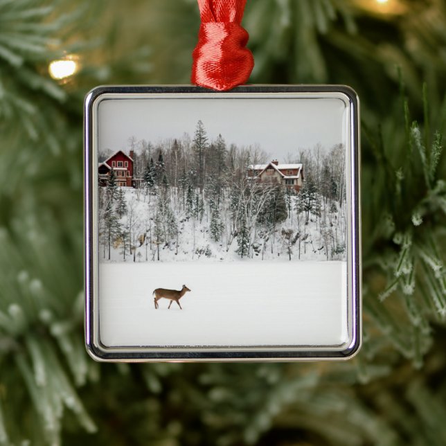 Ice & Snow | Deer in Snow Quebec, Canada Metal Tree Decoration (Tree)