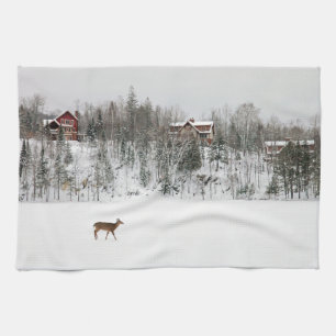 Ice & Snow Deer in Snow Quebec, Canada Tea Towel