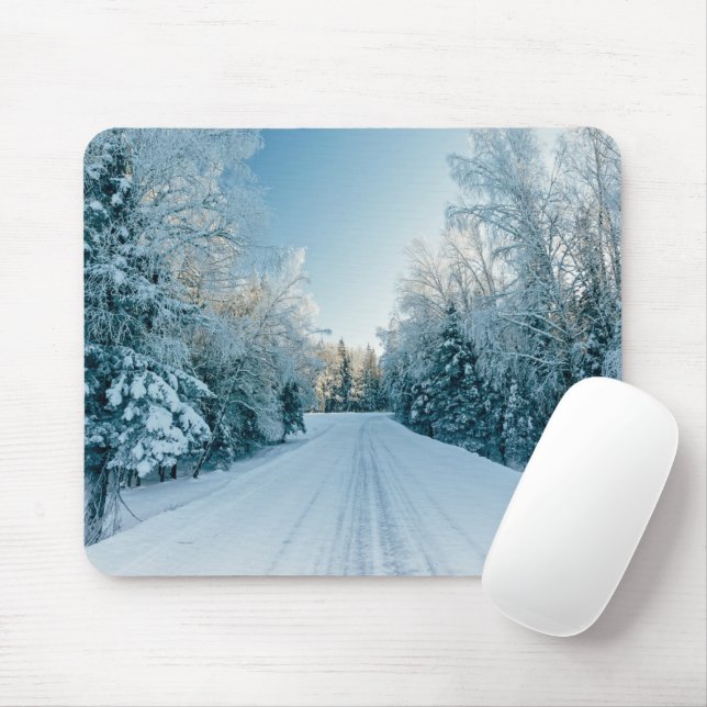 Ice & Snow | Frozen Winter Road Russia, Siberia Mouse Mat (With Mouse)