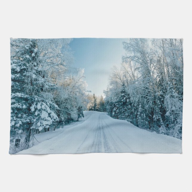 Ice & Snow | Frozen Winter Road Russia, Siberia Tea Towel (Horizontal)